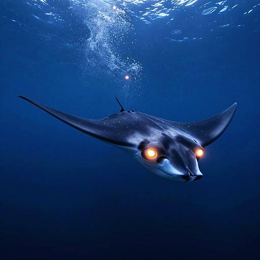 Celestial Glowing Manta Ray in Deep Sea
