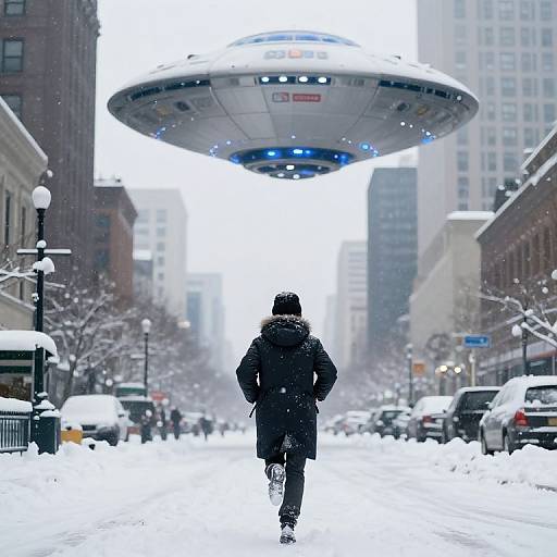 Winter Chase Beneath Hovering UFO