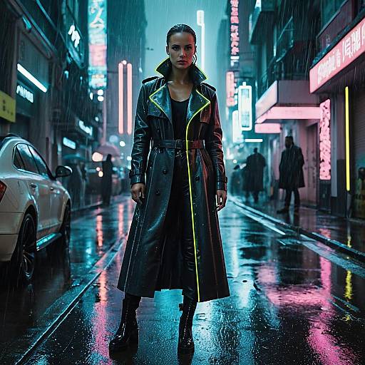 Cyberpunk Detective in Rainy Futuristic City