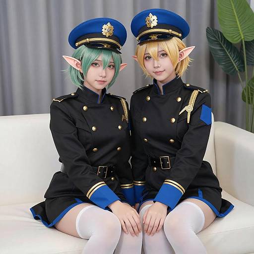Elf Cosplayers in Military Uniforms