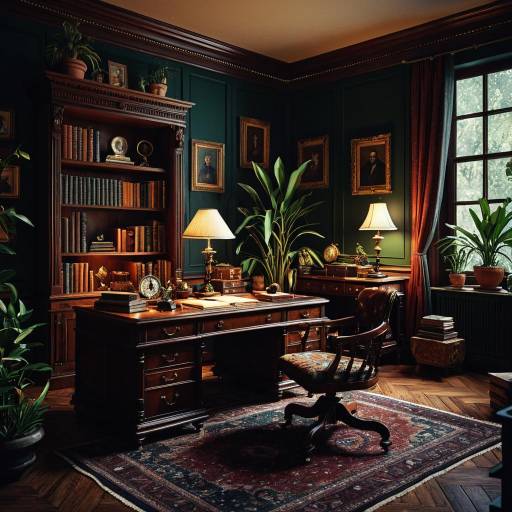 Eclectic Vintage Study with Warm Lighting