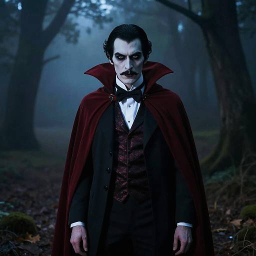 Elegant Vampire in Foggy Forest