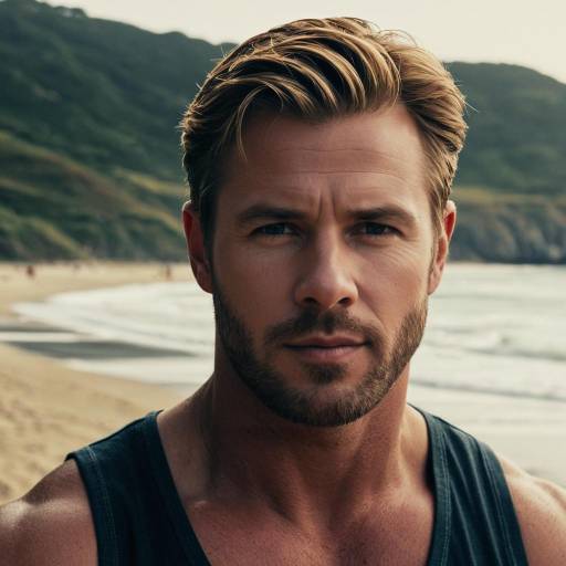 Confident man at beach in sleeveless top