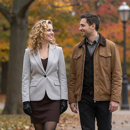 Smiling Couple in Autumn Park