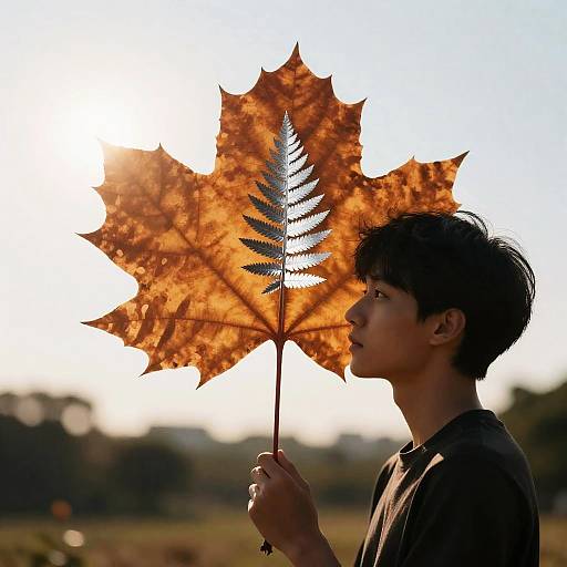 Man Holding Amber Maple Leaf with Silver Fern Cutout