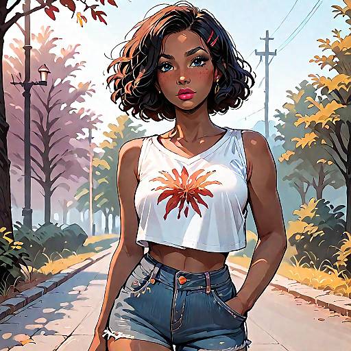 Woman in Cropped Tank Top and Denim Shorts Outdoors