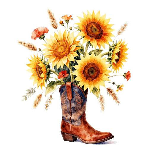 Cowgirl Boot Planter with Sunflowers and Wildflowers