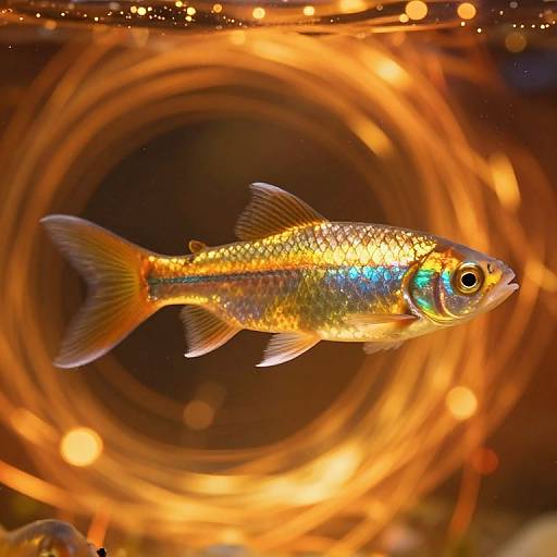 Iridescent Fish in Fiery Tunnel