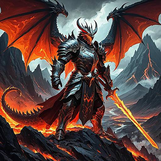 Colossal Dragon Knight with Flaming Lava Sword