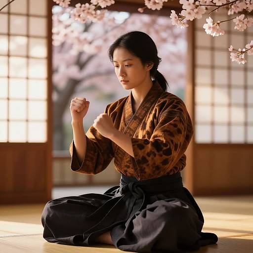 Tabaxi Monk Training Amid Cherry Blossoms