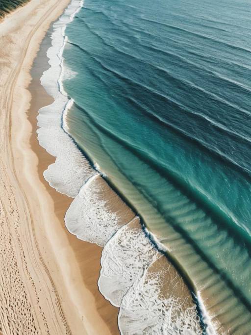 Aerial View of Tranquil Beach Waves