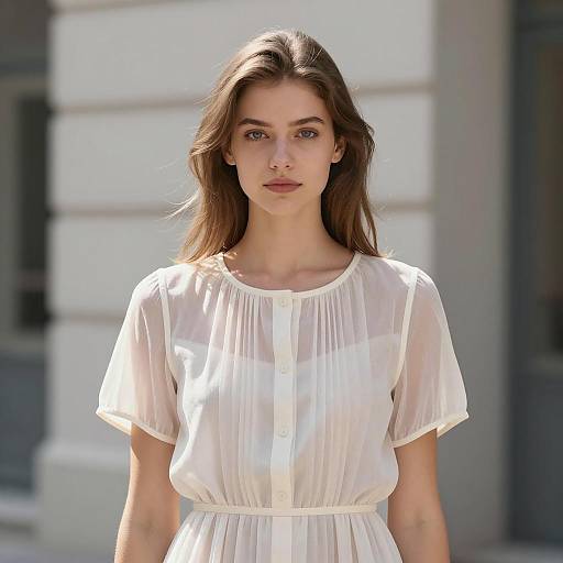 Young Woman in White Sheer Blouse Portrait