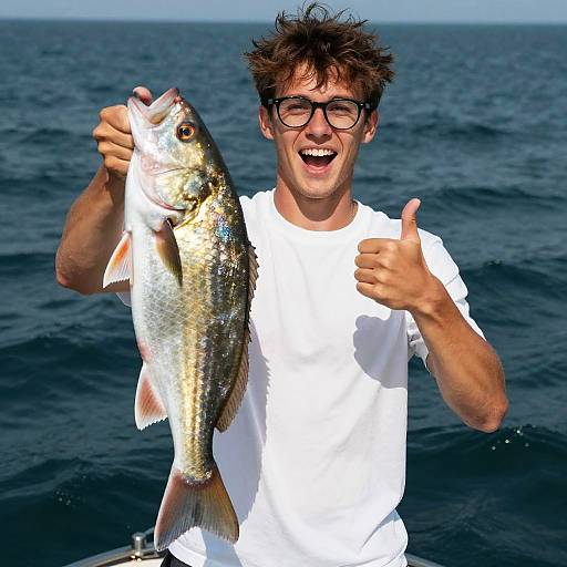 Young Man Holding Shiny Fish