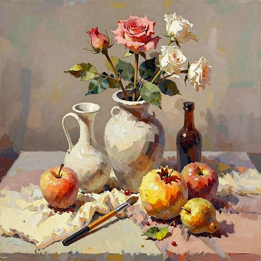 Cubist Still Life with Vases and Fruits