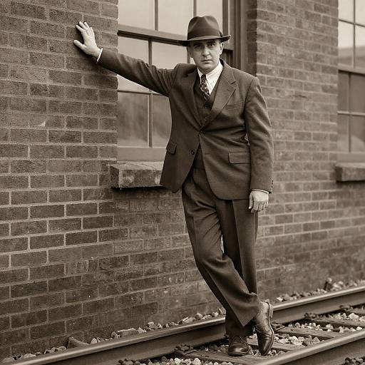 Sepia 1930s Fedora on Railroad Tracks