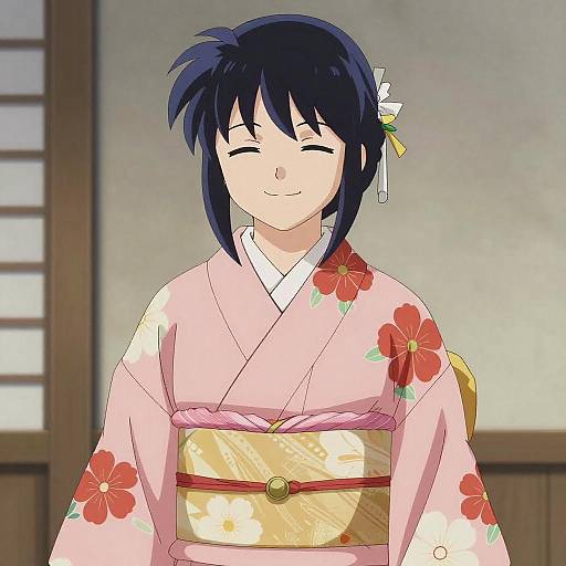 Hinata in Floral Kimono Smiling