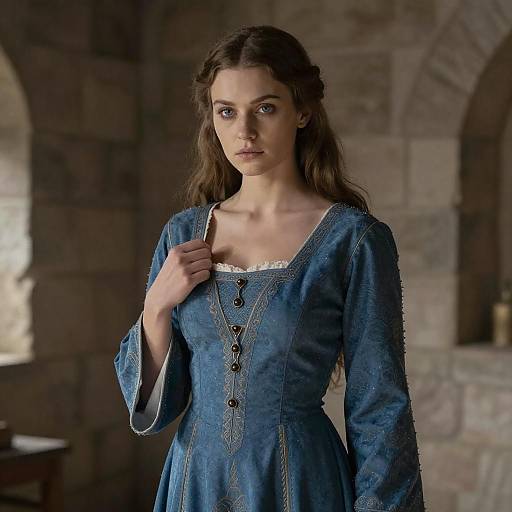 Medieval Woman in Blue Dress