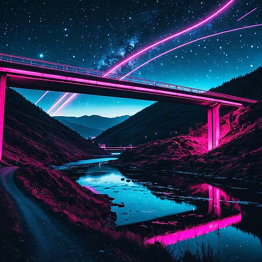 Neon Bridge Over Valley Lake at Night