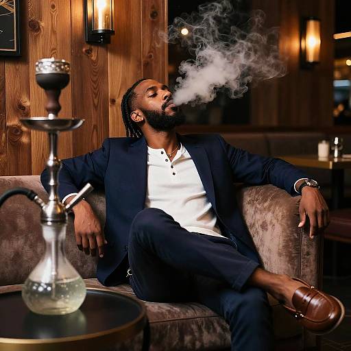 Stylish Man Lounging in Hookah Bar