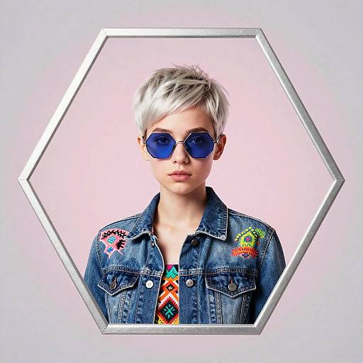 Stylized Pixie Cut Portrait in Hex Frame