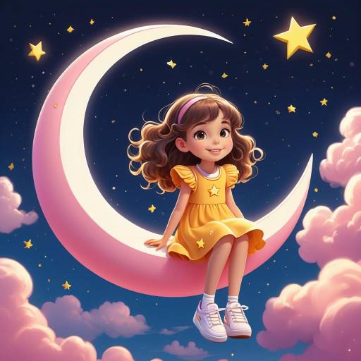 Cheerful Girl on a Smiling Moon