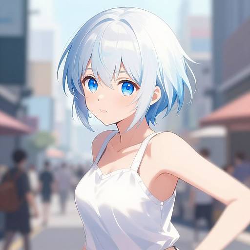 Dynamic Anime Girl in Cityscape