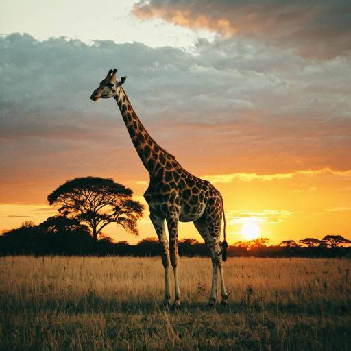 Giraffe at Sunset in African Savanna