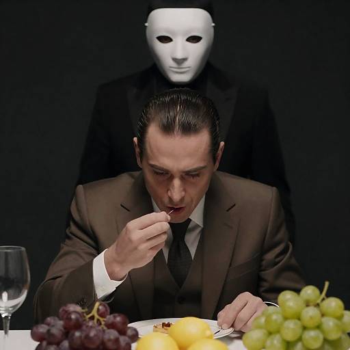 Mysterious Dining Encounter with Masked Figure