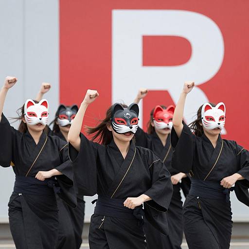 Women in Fox Masks Performing Traditional Dance