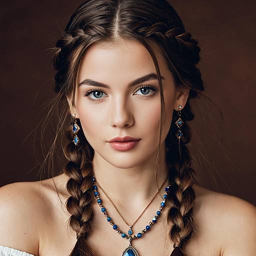 Realistic Portrait of Girl with Braided Hair