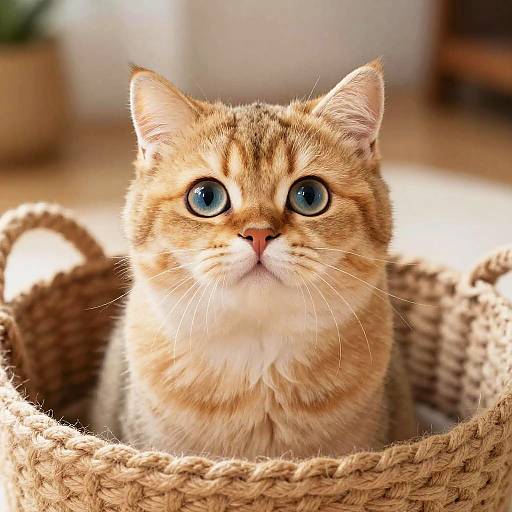Adorable Fluffy Orange Cat in Basket