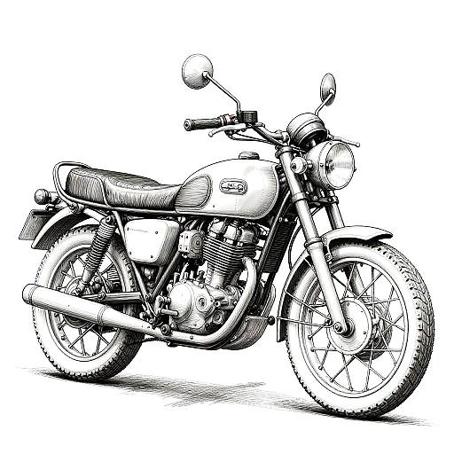 Vintage Motorcycle Technical Lineart