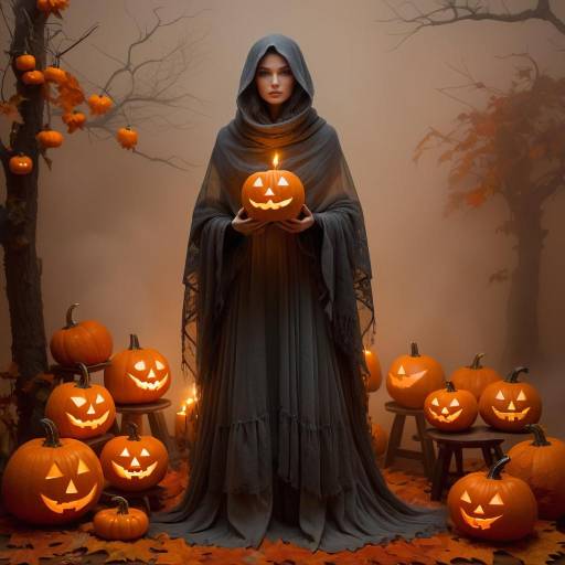 Mysterious Figure Amidst Halloween Decor Mysterious Figure Amidst Halloween Decor