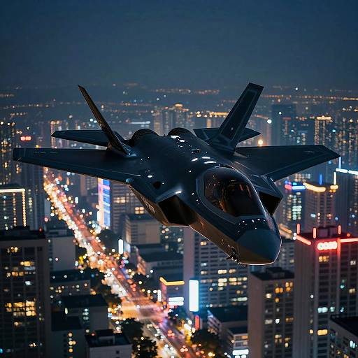 F-35 Night Flight Over Neon City