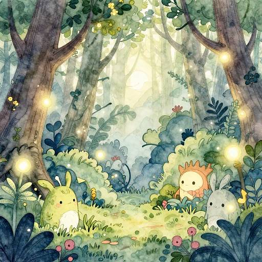 Enchanted Forest Doodle with Watercolor
