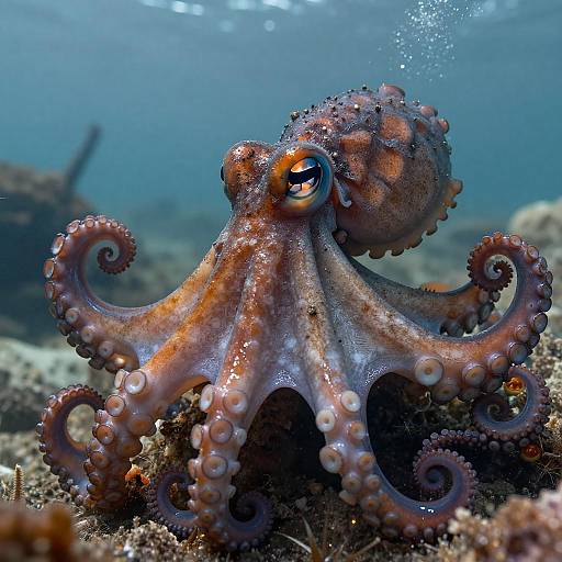 Hyperrealistic Crested Octopus Underwater