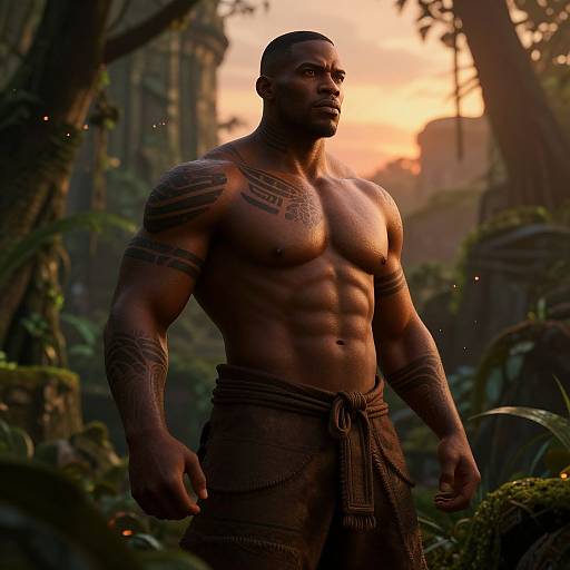 Muscular Tribal Warrior in Jungle