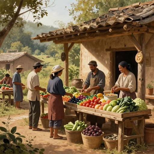 Peaceful Village Barter Scene