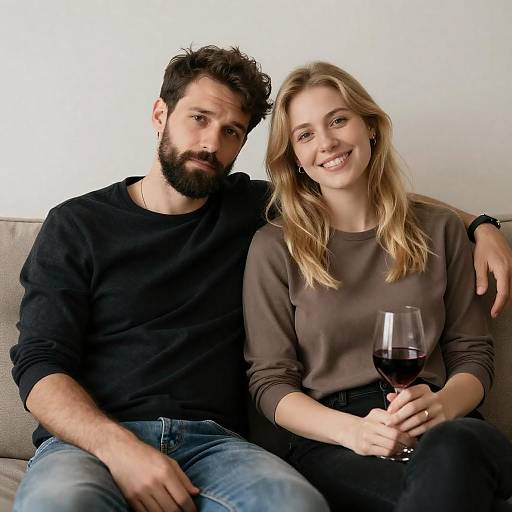 Couple Relaxing on Couch in Soft Lighting