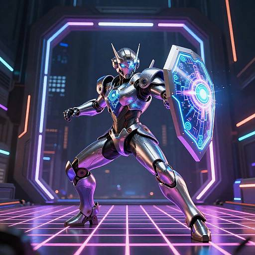 AI Warrior Emerging from Digital Portal