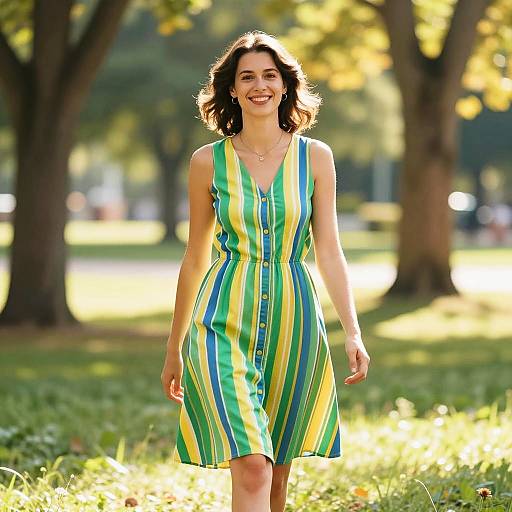 Sunlit Park Stroll in Striped Dress