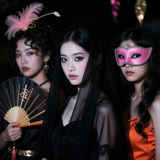 Mysterious Women in Festive Attire