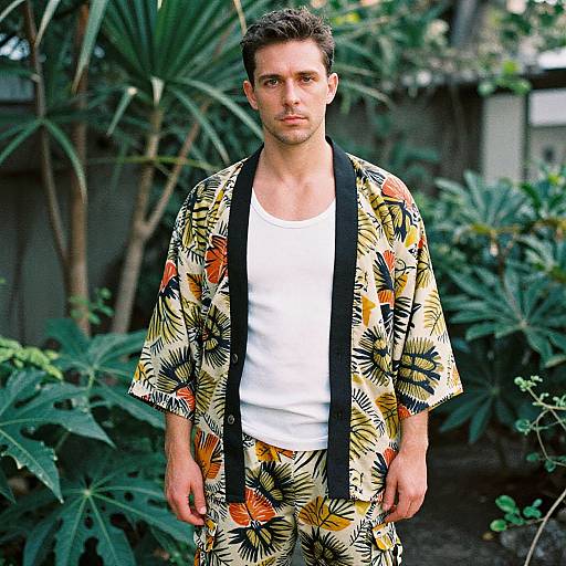 Man in Patterned Kimono and Cargo Pants