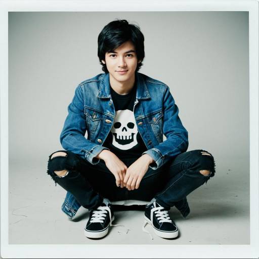 Young Man in Skull T-Shirt and Denim Jacket Sitting