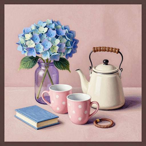 Pastel Chalk Still Life with Hydrangeas