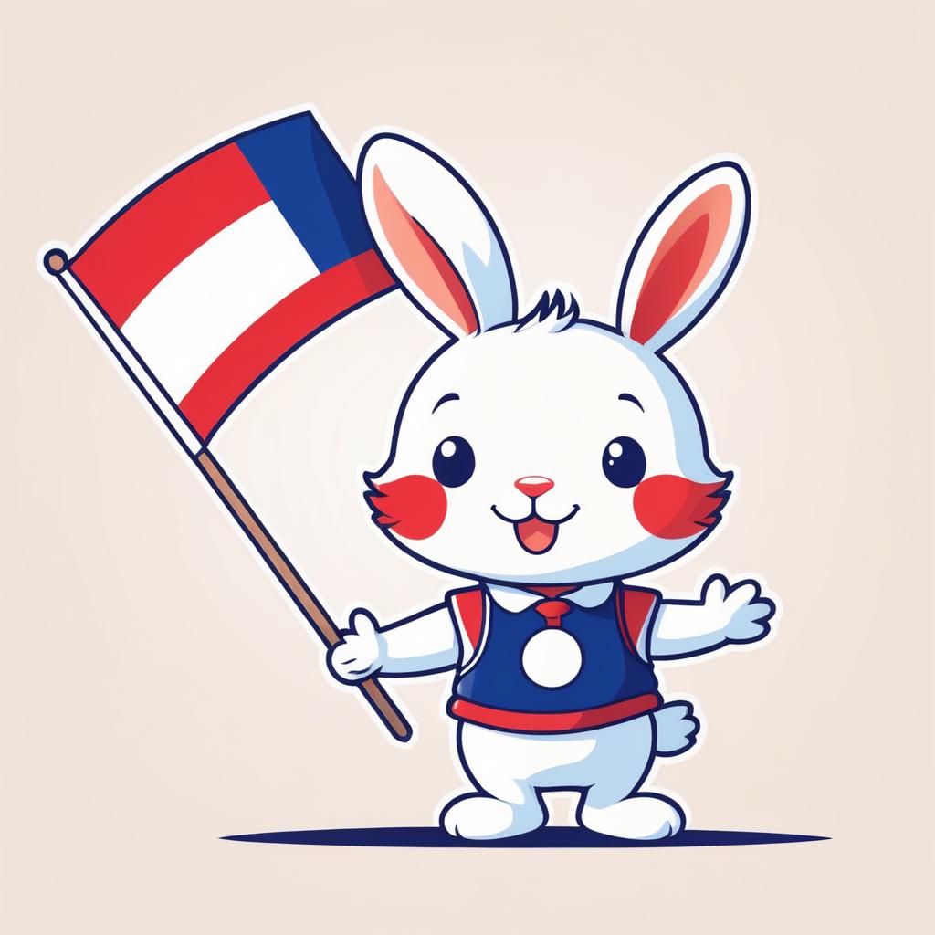 Cheerful Cartoon Rabbit with French Flag