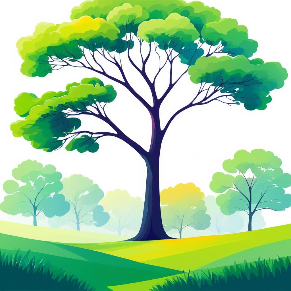 Vibrant Minimalistic Tree Landscape Art