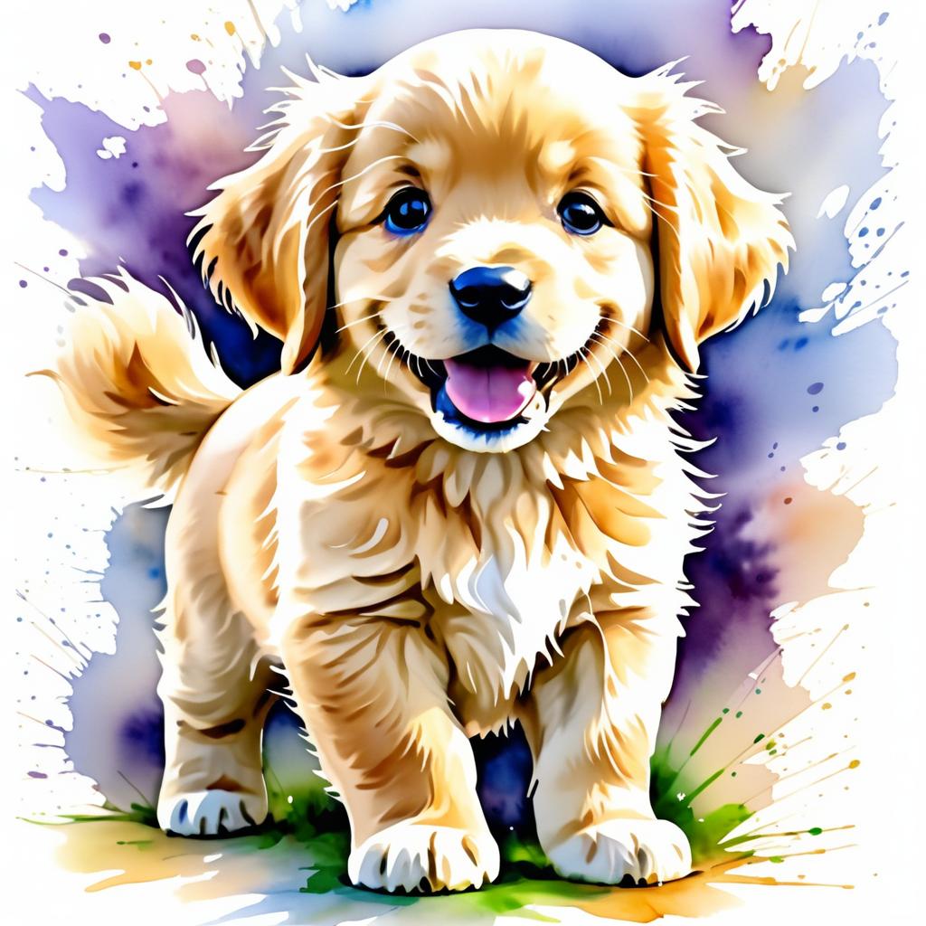 Adorable Golden Retriever Watercolor Illustration