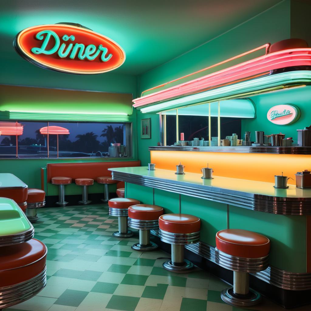 Vintage Diner Scene with Neon Lights