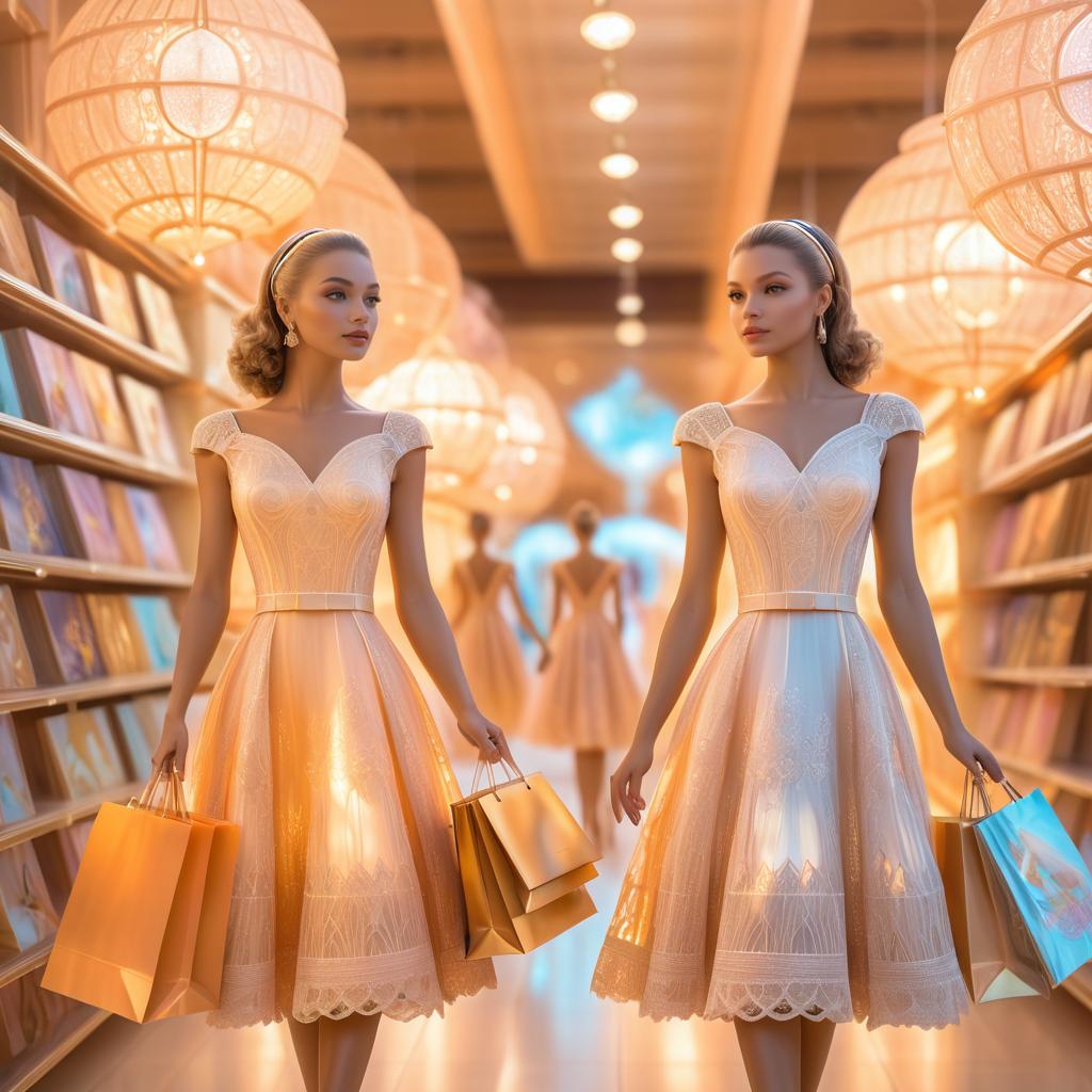 Futuristic Women Shopping in Pastel Dreams